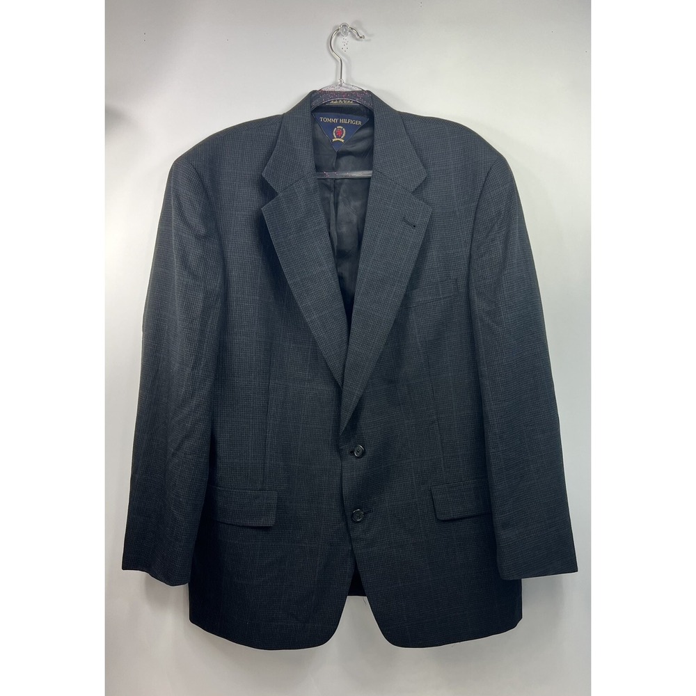 Tommy Hilfiger Blazer Sports Coat Jacket Mens Sz 44R Gray Two Button Light Plaid